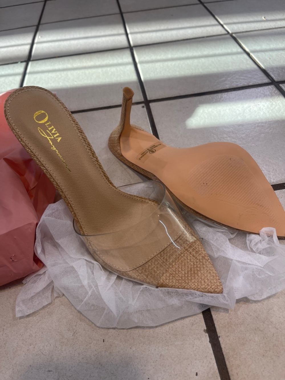Nude Clear Strap Pointed Mule Heel